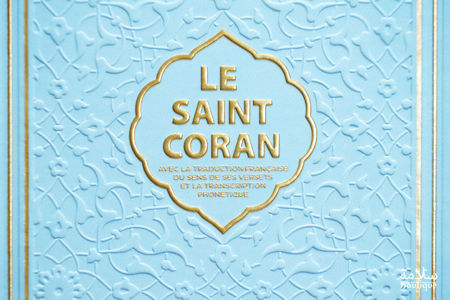 CORAN BLEU PASTEL ORNEMENT EN RELIEF - S