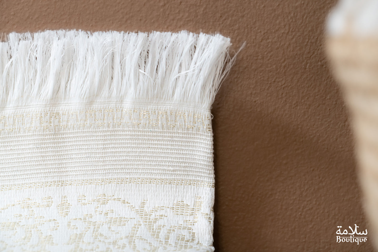 TAPIS DE PRIERE BLANC OCRE METALLISE