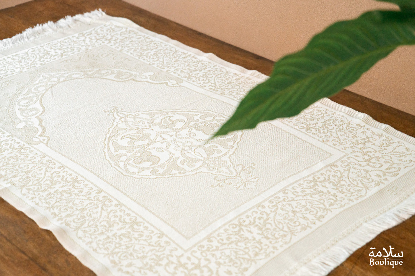 TAPIS DE PRIERE BLANC OCRE METALLISE