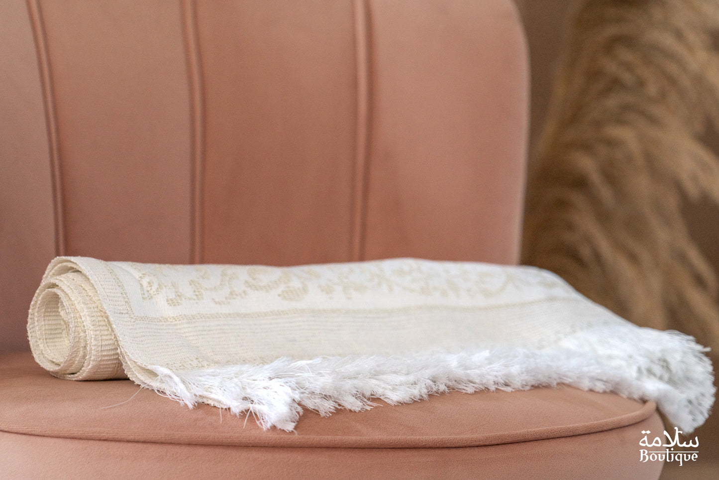 TAPIS DE PRIERE BLANC OCRE METALLISE