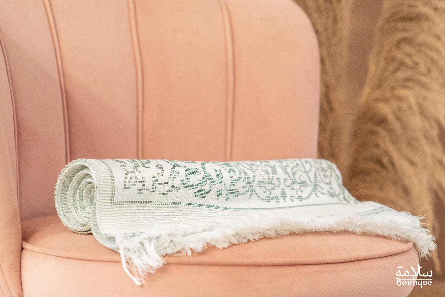 TAPIS PRIERE BLANC VERT OLIVE METALLISE