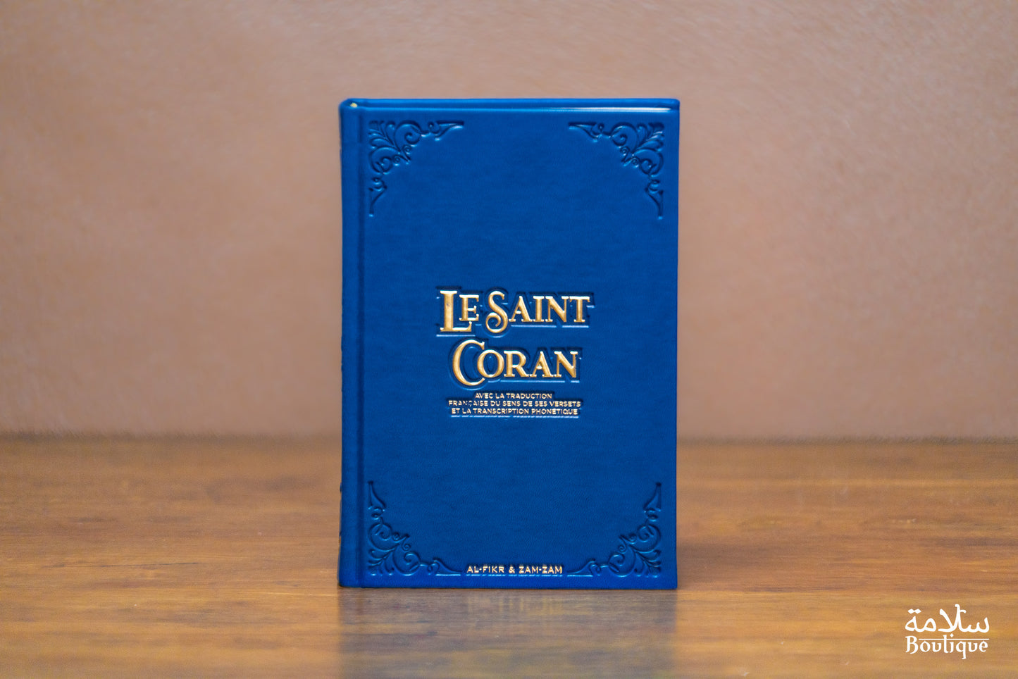 CORAN BLEU PROFOND ORNEMENT CREUX EN BORDURE - S